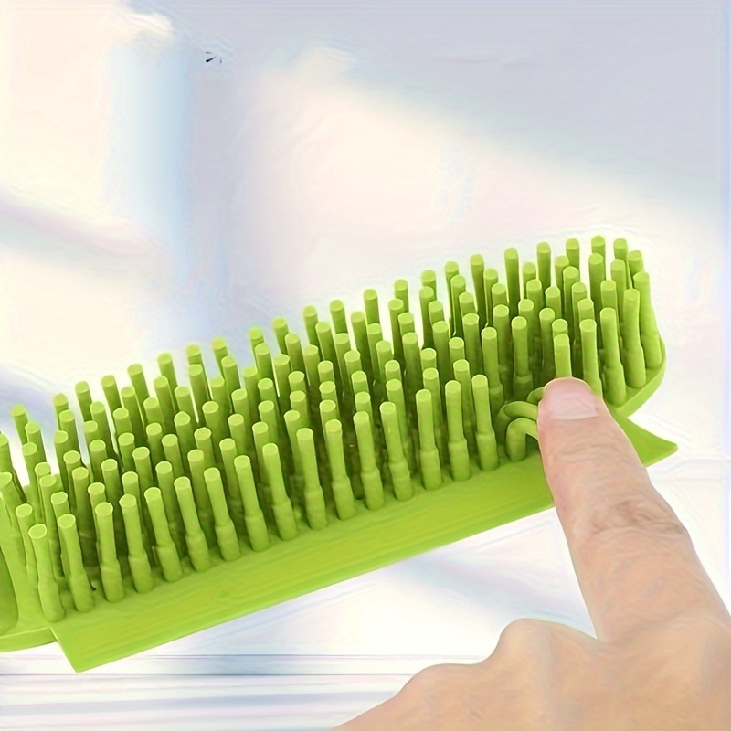 1pc   rubber grooming brush with durable plastic handle green white bristles for dog bath massage and   cleaning of sofas clothes   11cm length 1cm diameter Product details 3