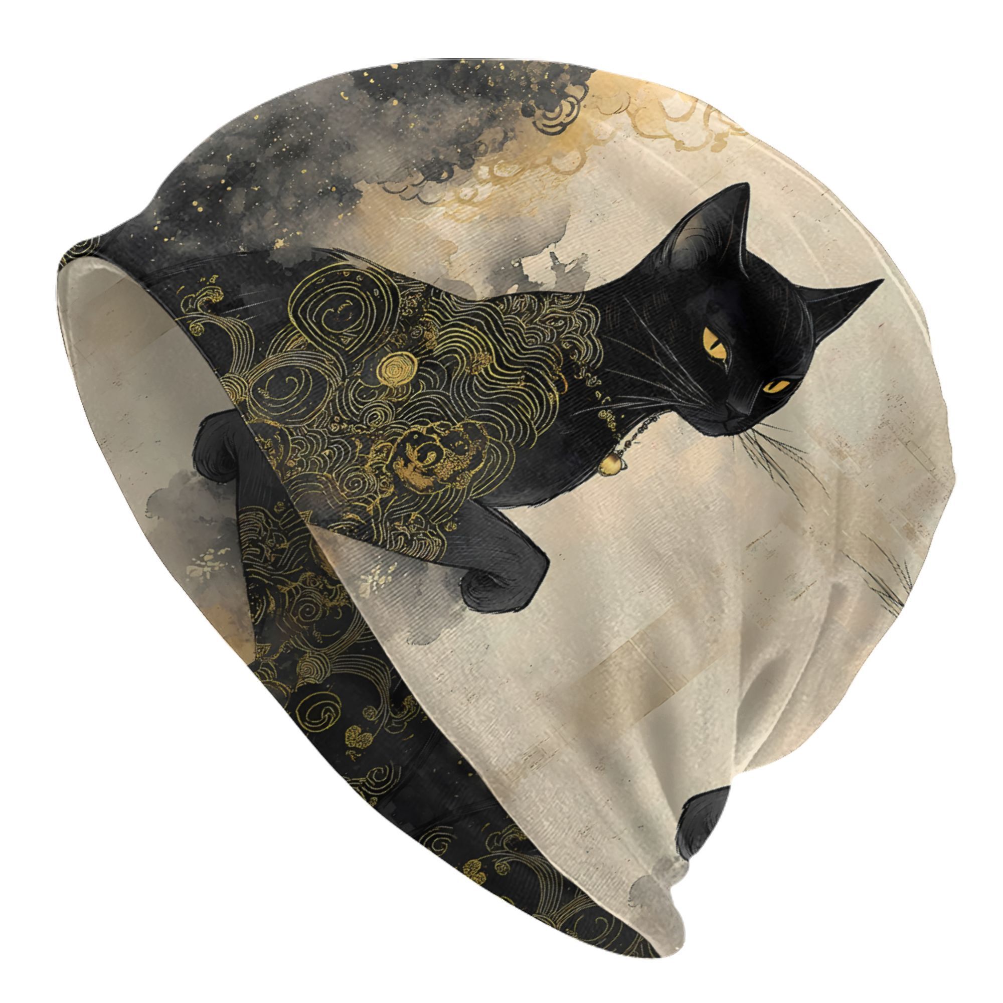 TEMU 黒猫 ビーニーキャップ 帽子 ファッションボンネットハット メンズ 2Dプリントデザイン