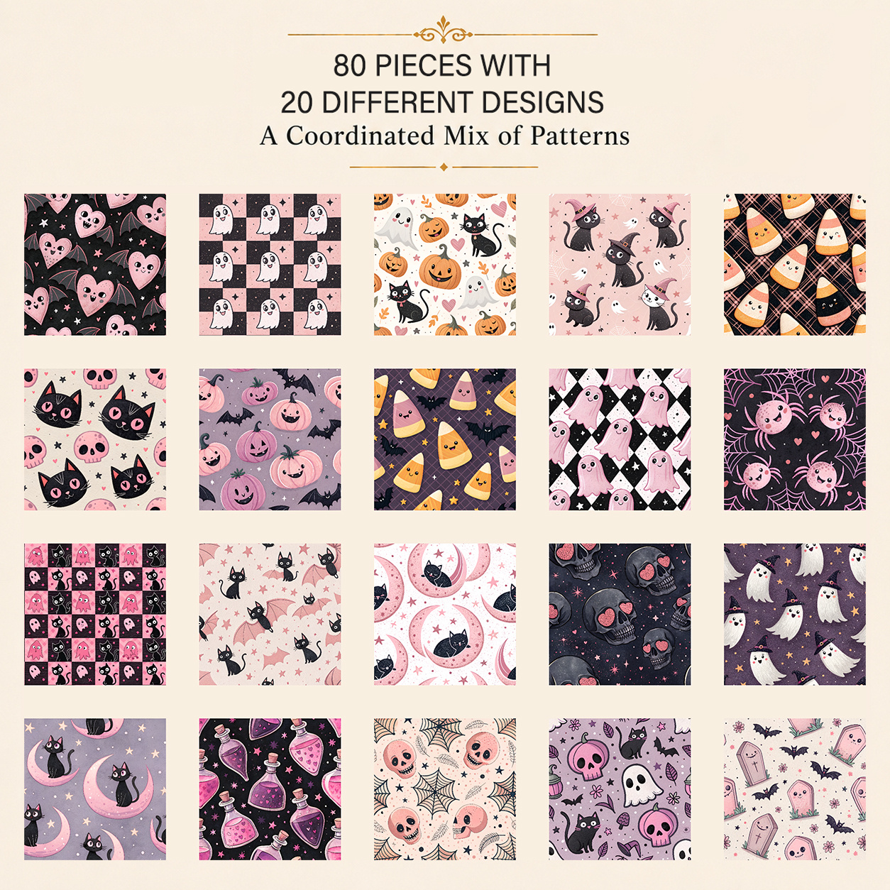 TEMU 80pcs 5"x5" (12.7cmx12.7cm) Pink Halloween Theme Printed Scalloped Edge Non-fraying, To Cut, Sewing For Tote Bags, Coasters, Fabric Crafts, And