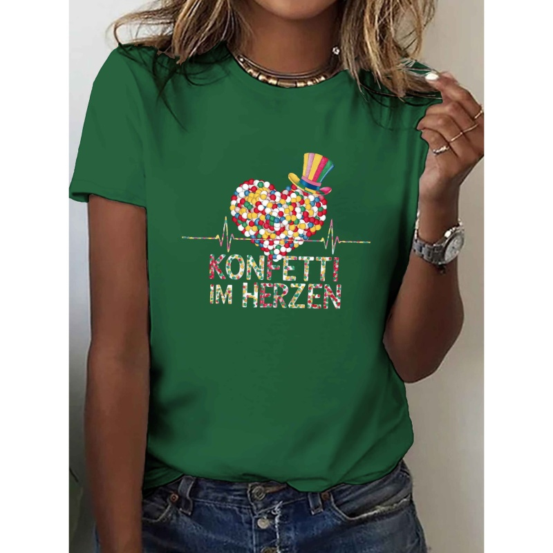 

Confetti In Print T-shirt, Short Sleeve Crew Neck Casual Top For Summer & Spring, Women's Clothing