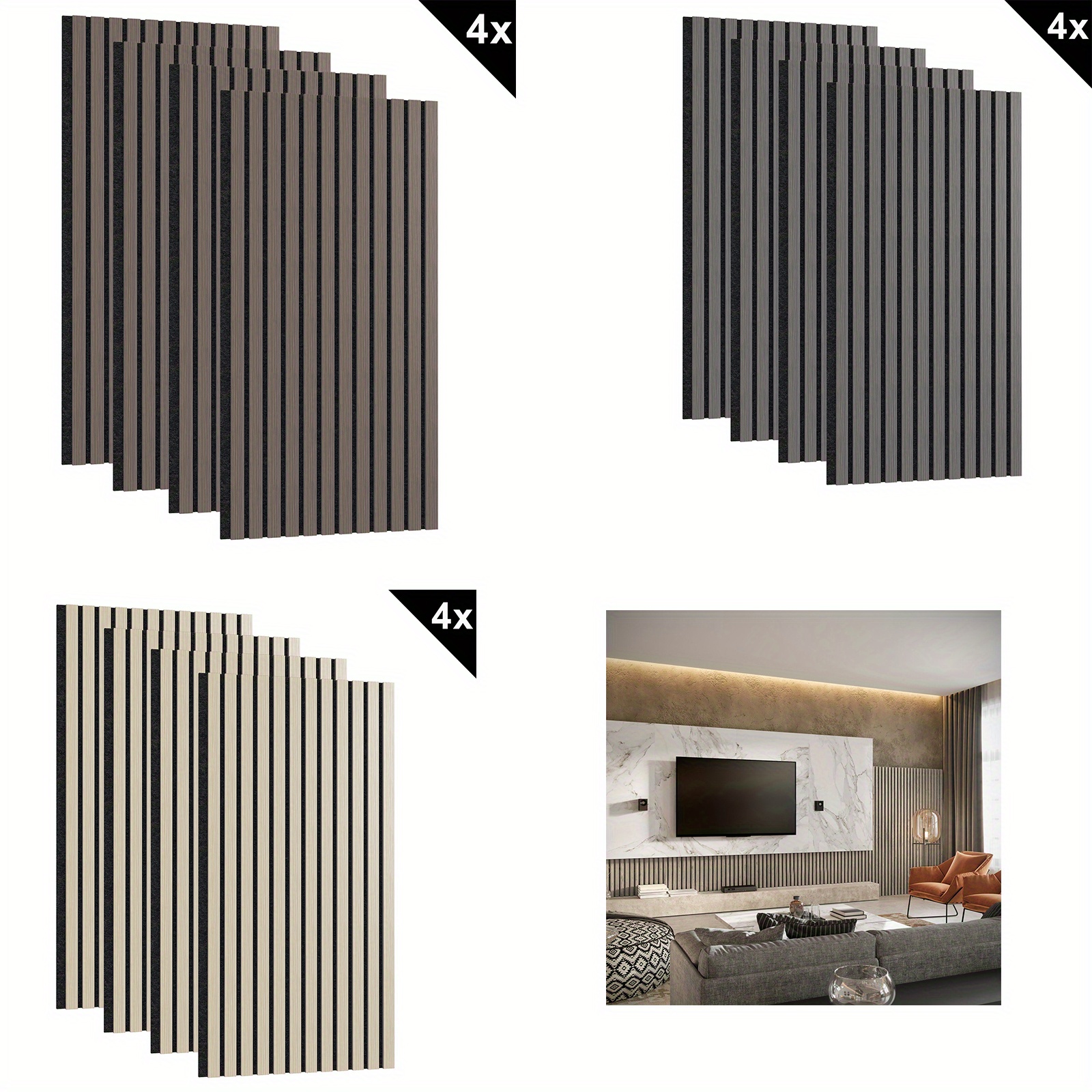 4pcs of wooden panels wall panels wood veneer and felt interior decoration sound absorbing 120x60cm     0