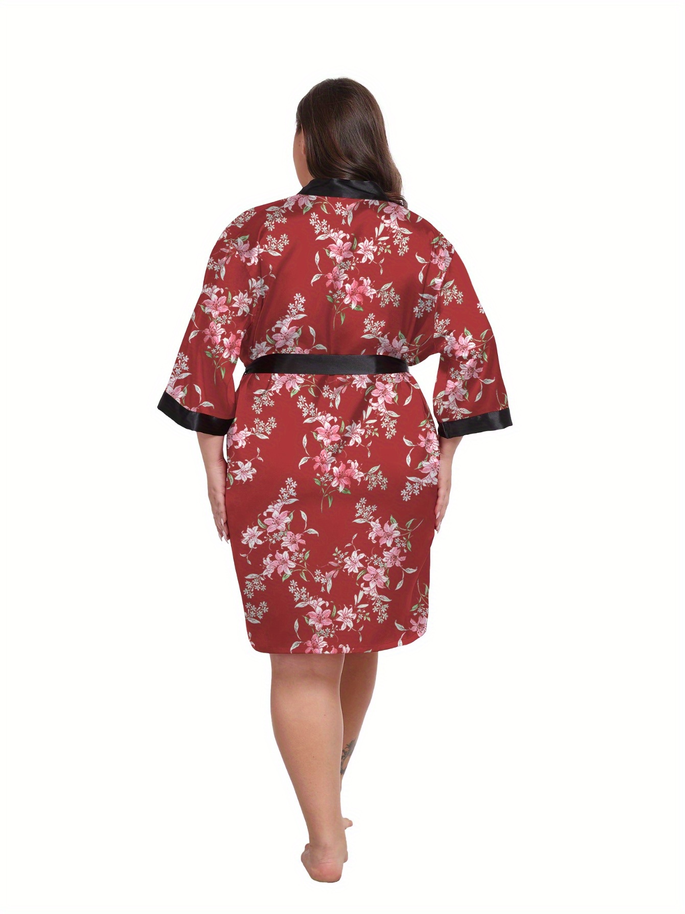 dresses below knee length with sleeves Below knee royal red plus size dress main image 1