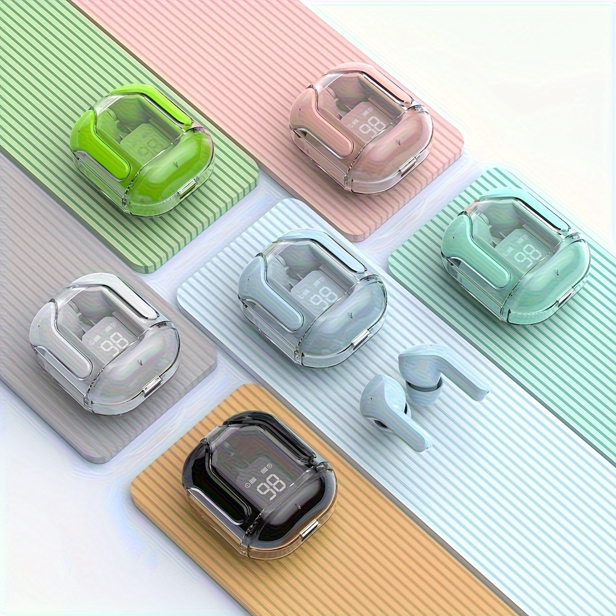 air31 auriculares deportivos inalámbricos para juegos, miniauriculares tws inalámbricos, estuche transparente,    , reducción de ruido,   voz, carga usb, temática de anime, para juego, uso adulto detalles 7