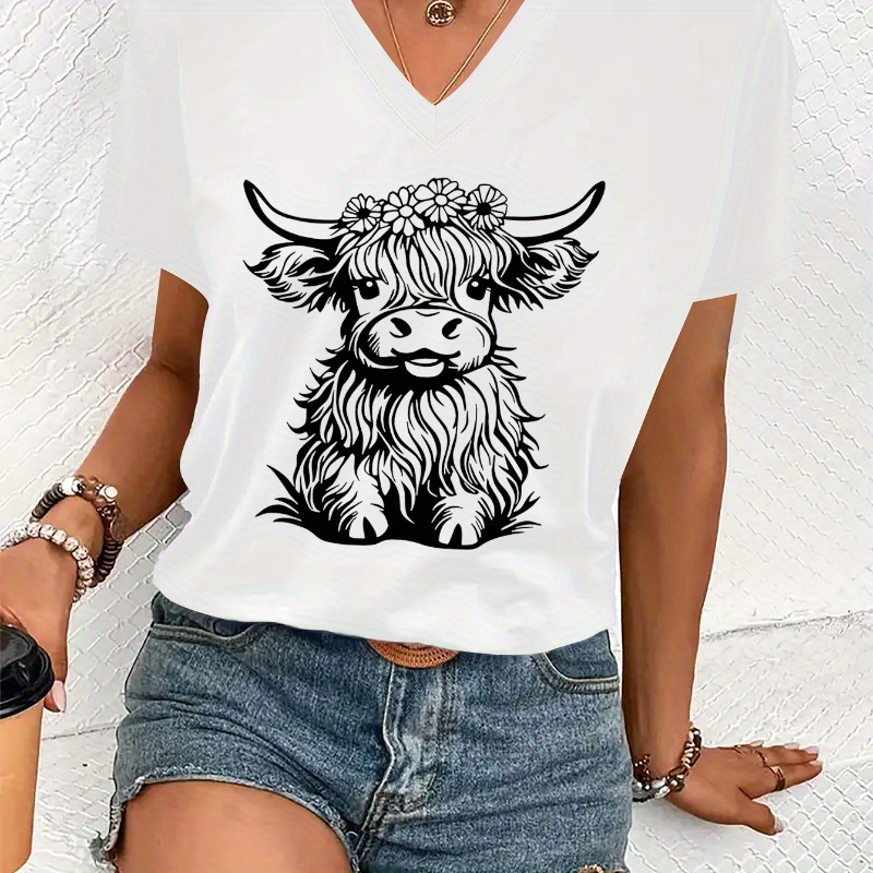 

Short-sleeved V-neck T-shirt With Animal Print, A .