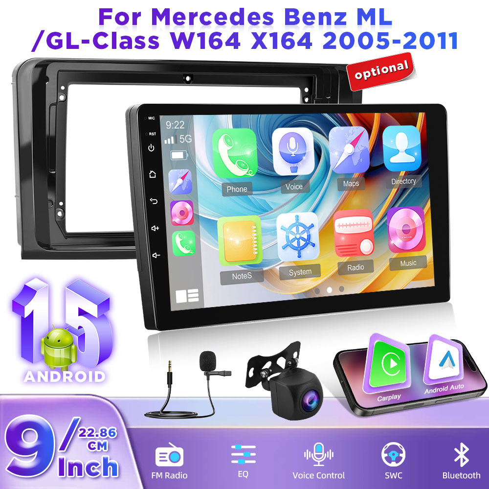Image of [2gb+64gb] 15 For Ml/ W164 X164 2005-2011 Car Radio 9'' Hd 1080p 2.5d Touch Screen & Auto Car Mp5 Multimedia Player With Wifi Gps B-t Fm Radio Dual Usb Ports With Ahd Camera & Mic