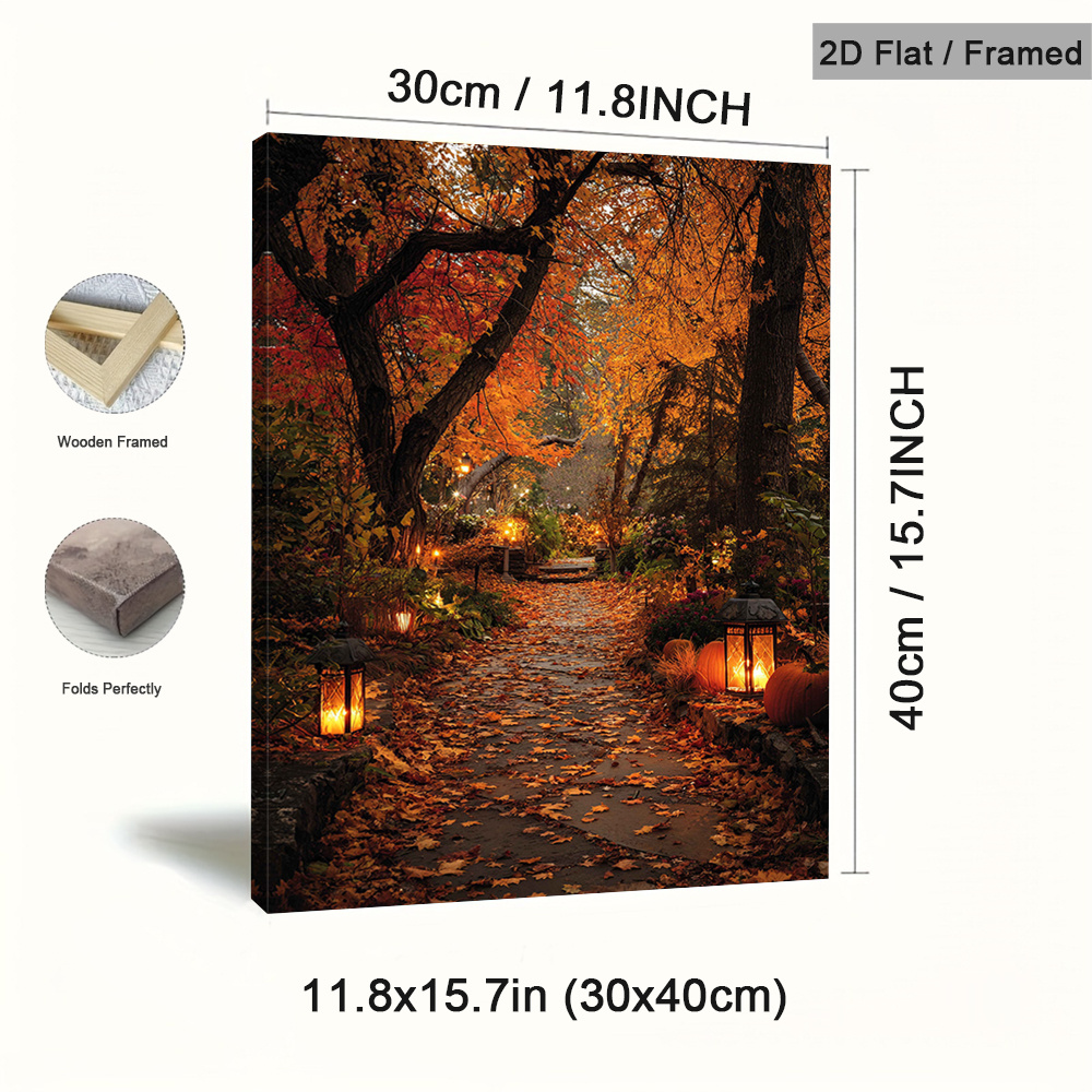 TEMU 2d Flat, 2d Flat, 1pc Framed Fall Path Wall Decor, Autumn Lighting Canvas Decorations Painting, Cozy Trees Art Prints Poster, Vintage Wall Art,