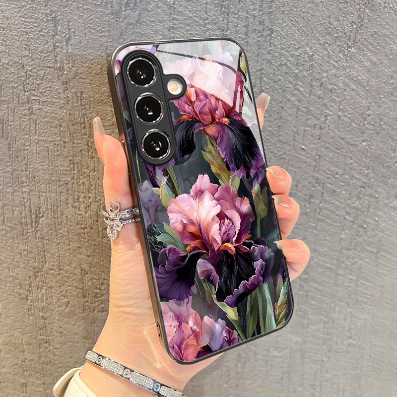 TEMU Phone Case - Purple Peony Garden Pattern Glass Phone Case For Galaxy S25/s25 Ultra/s25 Plus/s25 Edge/s24/s24 Fe/s24 Ultra/s23/s23