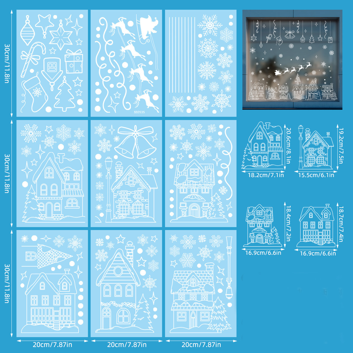 Image of 9 Sheets Of White Christmas Snow-themed Decorations For Houses, Suitable For Family Gatherings, Office, Or Window Stickers
