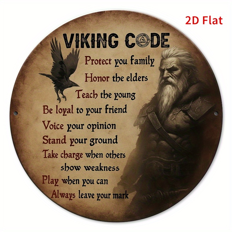TEMU [2d Flat] 1pc 2d Flat Printed Metal Sign Featuring A Viking Code Pattern, Measuring 7.87x7.87 Inches (20x20 Cm). Durable And Easy To Hang, Making It An Ideal Decoration For Bedrooms, Kitchens