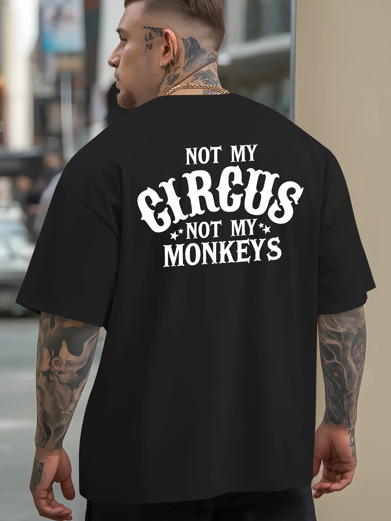 Maglietta Uomo Bianca 100% Cotone 180g Girocollo, Scritta “Not My Circus Not My Monkeys”, Confortevole Per Relax E Attività Esterne Estive_viptrois.com
