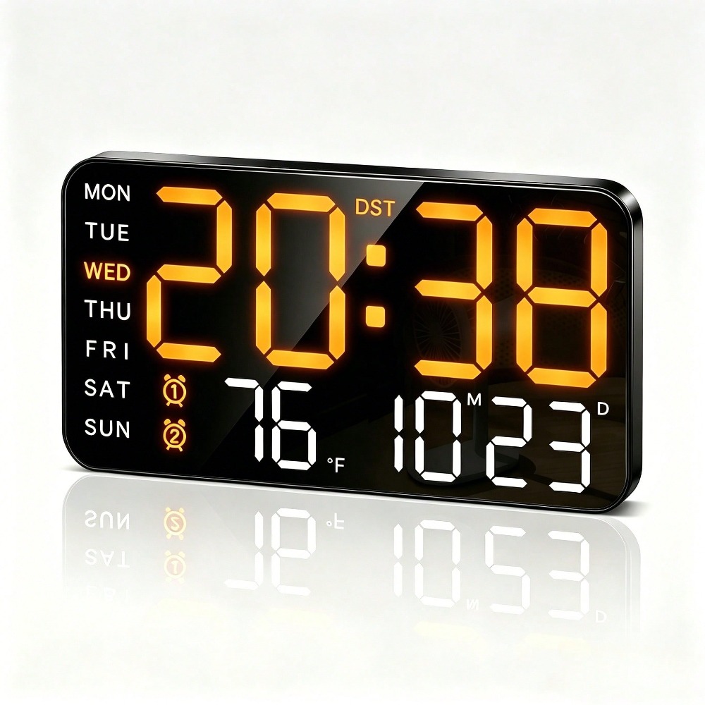 TEMU Digital Led Alarm Clock, Large Screen Desk Wall Clock, Dual Alarms, Date Week & °c/°f Temperature Display, 12/24 Hour Mode, Usb Operated For