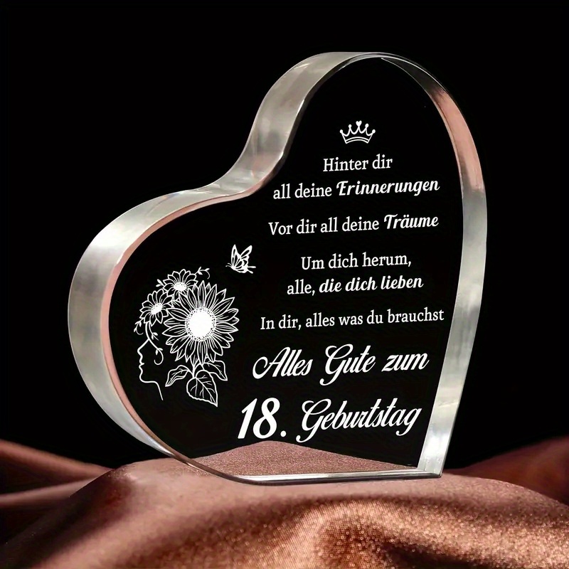 2d Flat - A Gift For An 18-year-old Girl - A 2d Acrylic Heart-shaped Souvenir, Perfect For 18-year-old Women/daughters/sisters/girlfriends, A Decorative Paperweight For Home Office Desks