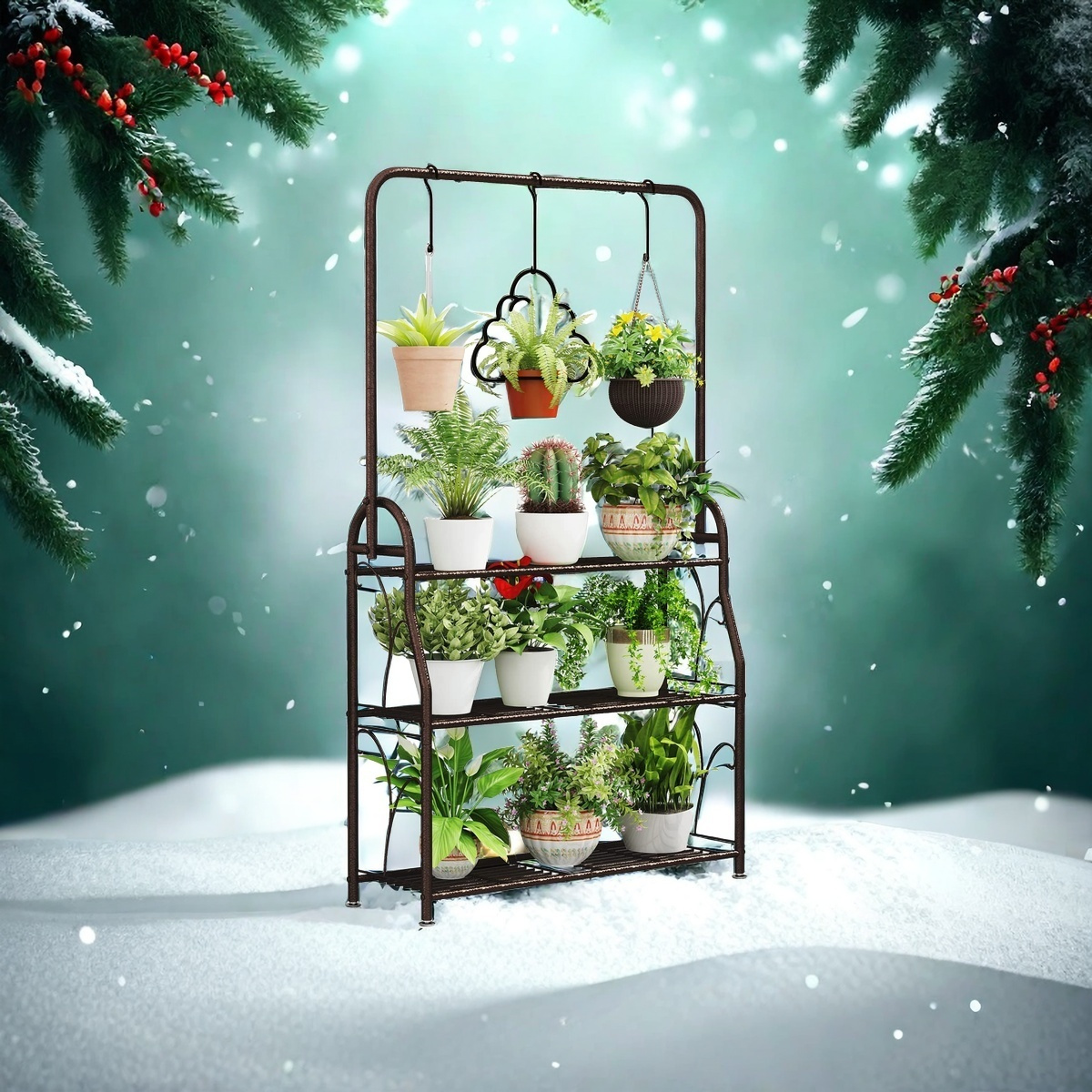 

3-tier Hanging Plant Stand, Christmas Decoration Flower Rack, Christmas Gifts, Room Decoration, Balcony Outdoor Storage And Organization Plant Rack,