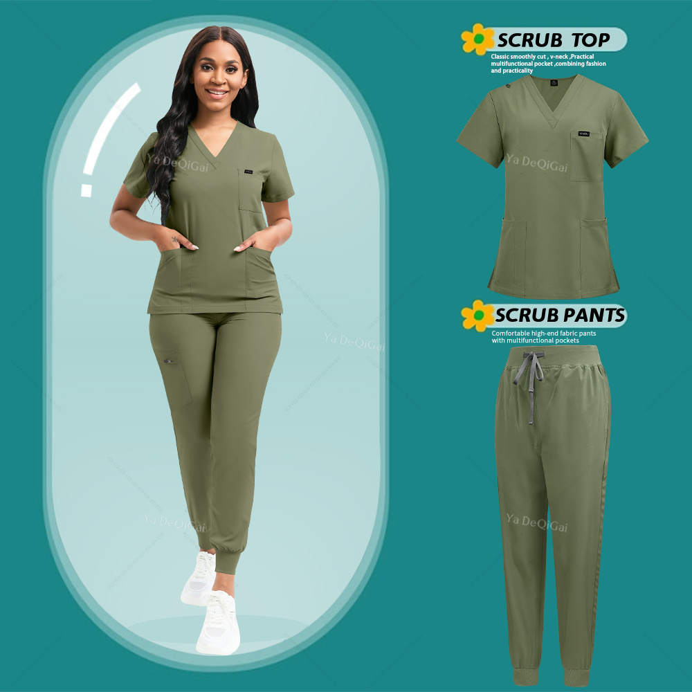 TEMU Stretch Scrubs Women Set Nursing Uniforms Scrubs Set Nurse Doctor Workwear Scrubs Top+ Jogger Pants