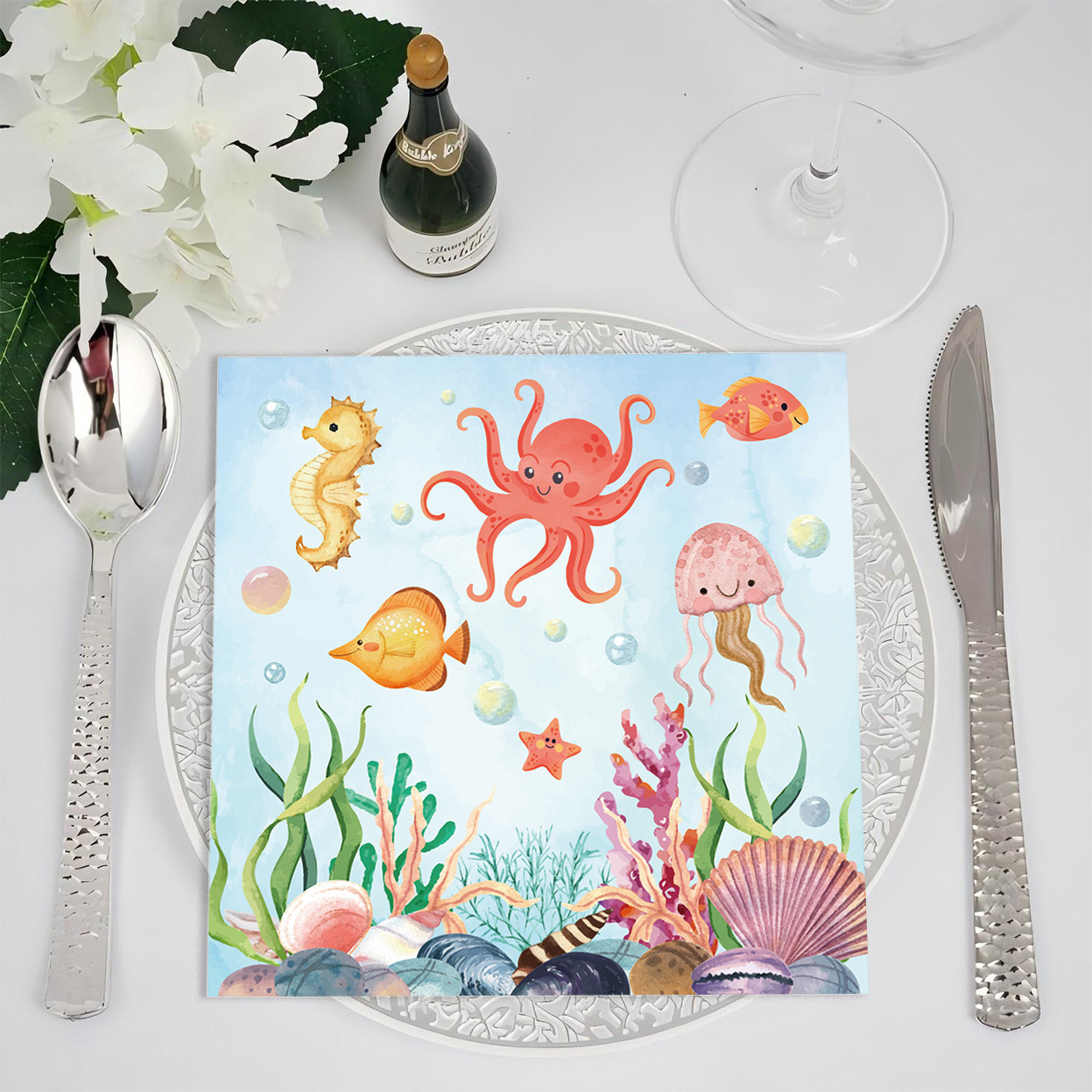 

25pcs Ocean Animals Party Napkins, 2-ply Paper Napkins, Sea , For Birthday, Wedding, Showers, And Celebrations, Universal Holiday Themed Tableware Decorations