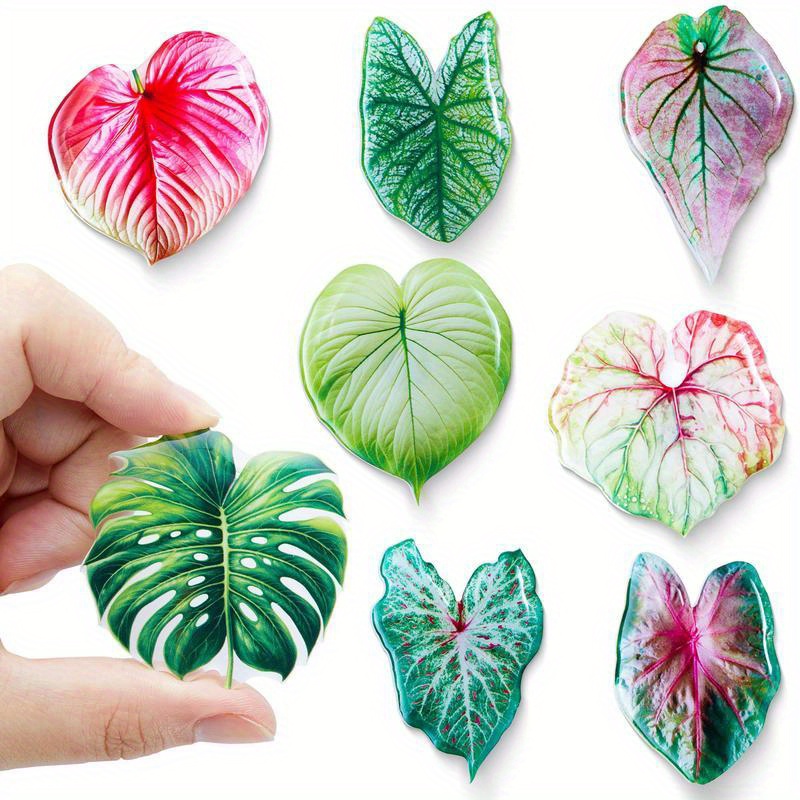 Image of 8pcs Leaf-shaped Refrigerator Magnets, Creative Plant-themed Acrylic Fridge Magnets For Kitchen & Office Decor, Vibrant Colors, Oval Shape, Magnets For Fridge
