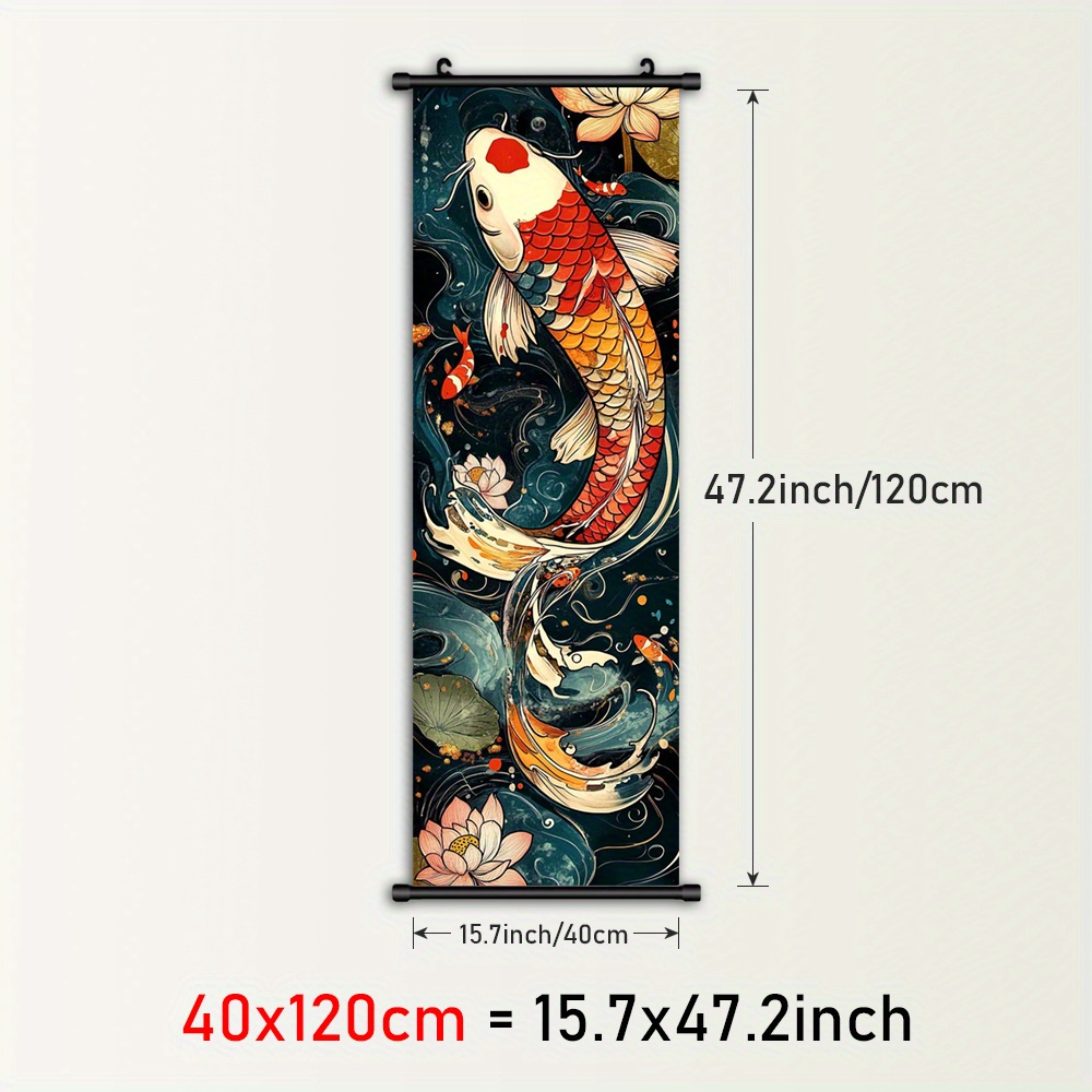 TEMU 2d Flat, 2d Flat, 1pc Framed Luck-themed Hanging Scroll Poster, Featuring Canvas Wall Art, Home Decor In , Plastic Scroll Painting Of Koi Fish,