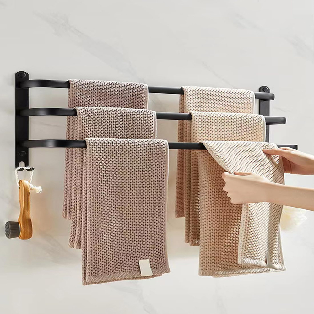 Image of Storage Rack With 3 Hanging Rods For Towels Scarves Clothes Aprons, Can Hang Multiple Towels Or Clothes, Suitable For Bathrooms, Kitchens And Restrooms, 50cm Long