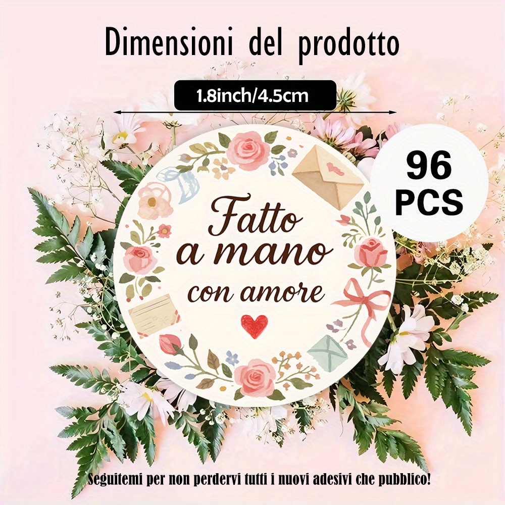 TEMU 48 pezzi, 96 pezzi, 144 pezzi di adesivi rotondi con la " a con amore", fiori, buste e un , in stile e festivo, per confezioni regalo, etichette