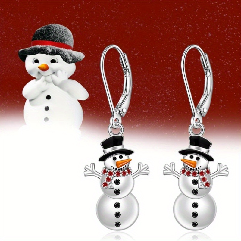 TEMU Exquisite Cute Snowman Earrings Inlay Red Synthetic Zirconia Christmas Jewelry For Women Party Banquet Festival Enamel Earrings Jewelry Gift
