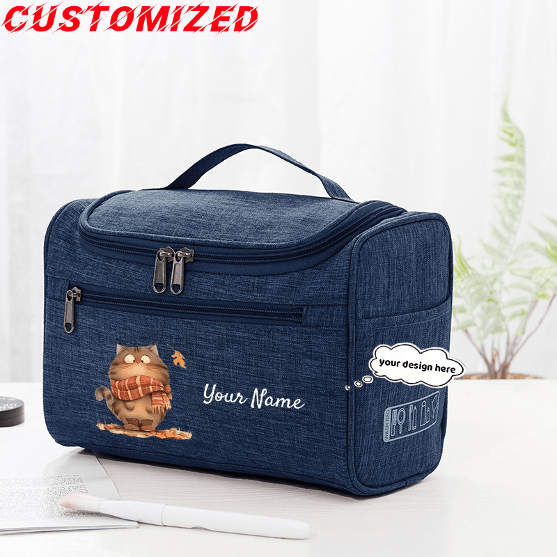 TEMU Trousse de toilette personnalisée Chat , Organisateur de Cosmétique avec Nom Personnalisé, Sac Cosmétique Imprimé Chat, Cadeau Idéal pour des
