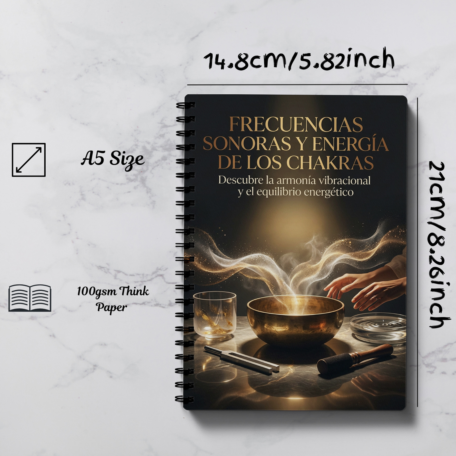 TEMU Cuaderno de recortes de frecuencias de sonido, edición en español, para meditadores, terapeutas de sonido y amantes del yoga - Tabla de A5 con