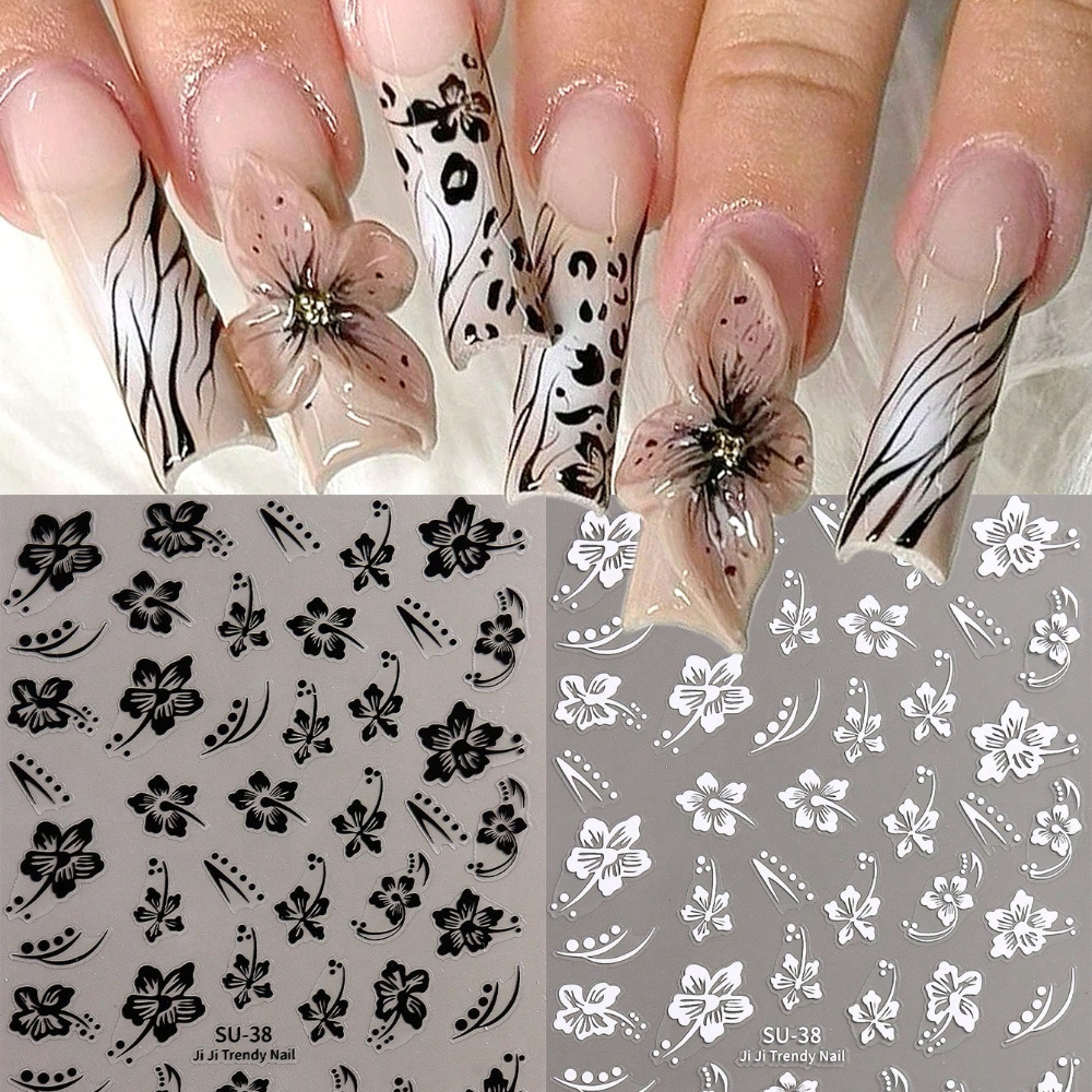 Image of 2pcs 3d Hibiscus Flower Nail Stickers Tropical Sakura Petals Diy Adhesive Decals Nail Art Sliders Diy Nail Art Supplies Nail Decoration