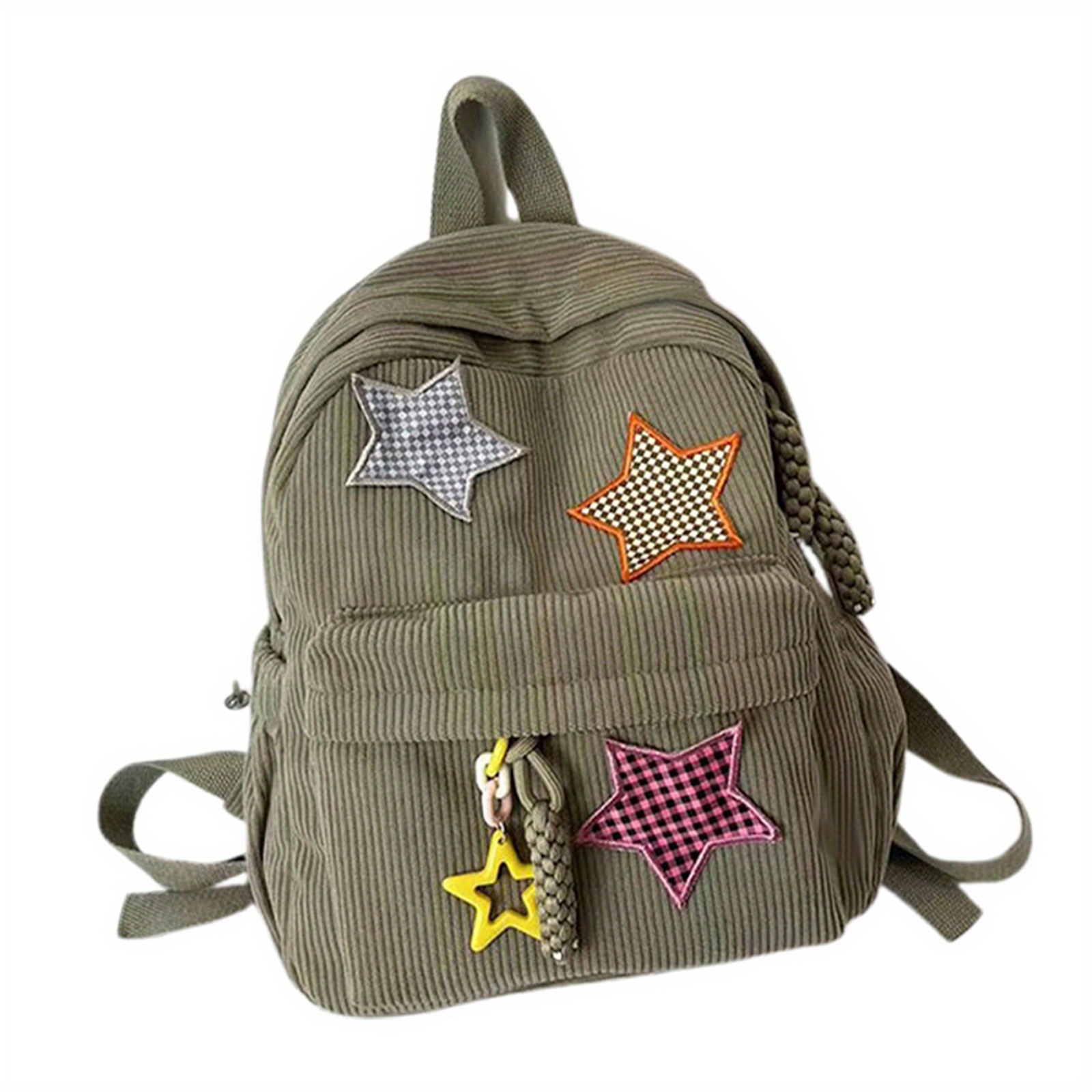 womens lightweight corduroy backpack star patches cute - Temu