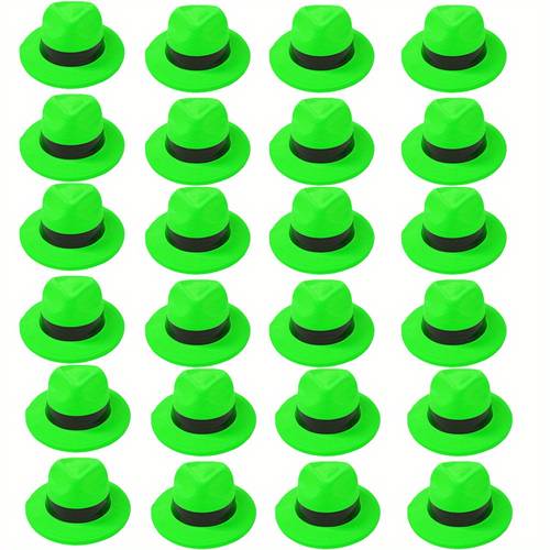 24pcs neon glow retro jazz hats pvc plastic british style western cowboy top hat party accessories in fluorescent pink yellow lime for themed parties new years eve carnival balls unisex adult and