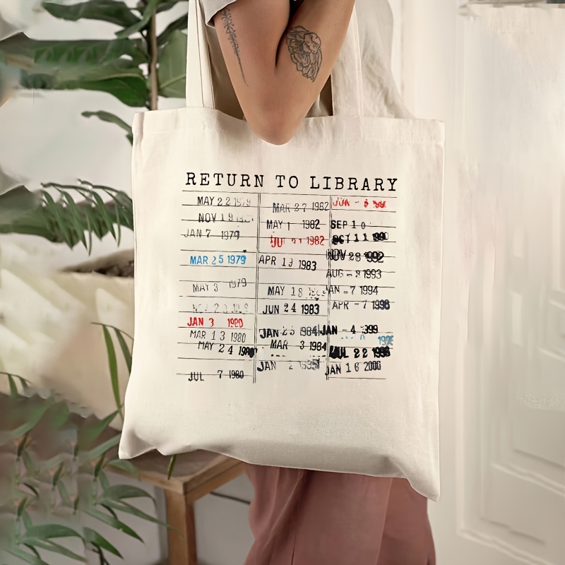 TEMU Retro Library Calendar Design Durable Unisex Backpack- Open Casual Beach And Daily Tote Bag(white/), Literary Style, Spacious Interior