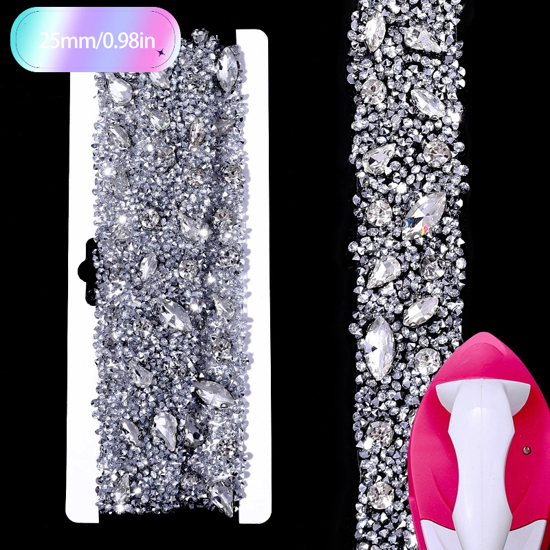 TEMU 1,8 / 2,5 / 3,5 cm (0,71 / 0,98 / 1,38 po) Bande de Strass Transparent à Chaud, Bande de Brillants pour Sacs, Chaussures, Décoration Maison,