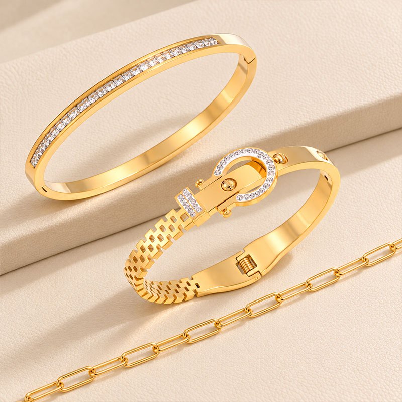 3pcs 304 Stainless Steel Bangle Bracelet Set, Stylish Stackable