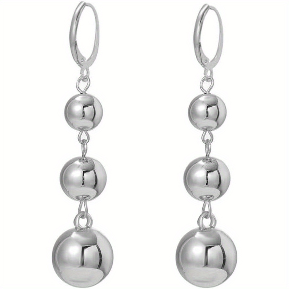 TEMU S925 Silver 3 Ball Earrings, Women's Retro French High-end Long Design, New , Heavy Women's Earrings, High-quality Handmade Earrings, Party