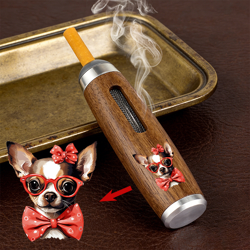 1pc portable smoking pipe with cute chihuahua dog pattern reusable filter   with stylish red glasses   unique smoking accessory for men and women great gift idea