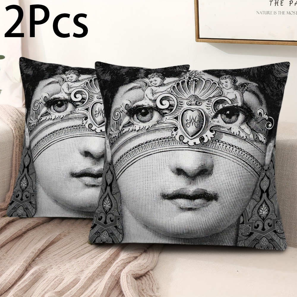 

2pcs Italian Singer Style Throw Pillow Covers, 18x18 Inches, Soft Short Plush Polyester, Machine Washable, Zipper Closure, Contemporary Knit Fabric Cushion Cases For Home Decor - No Insert