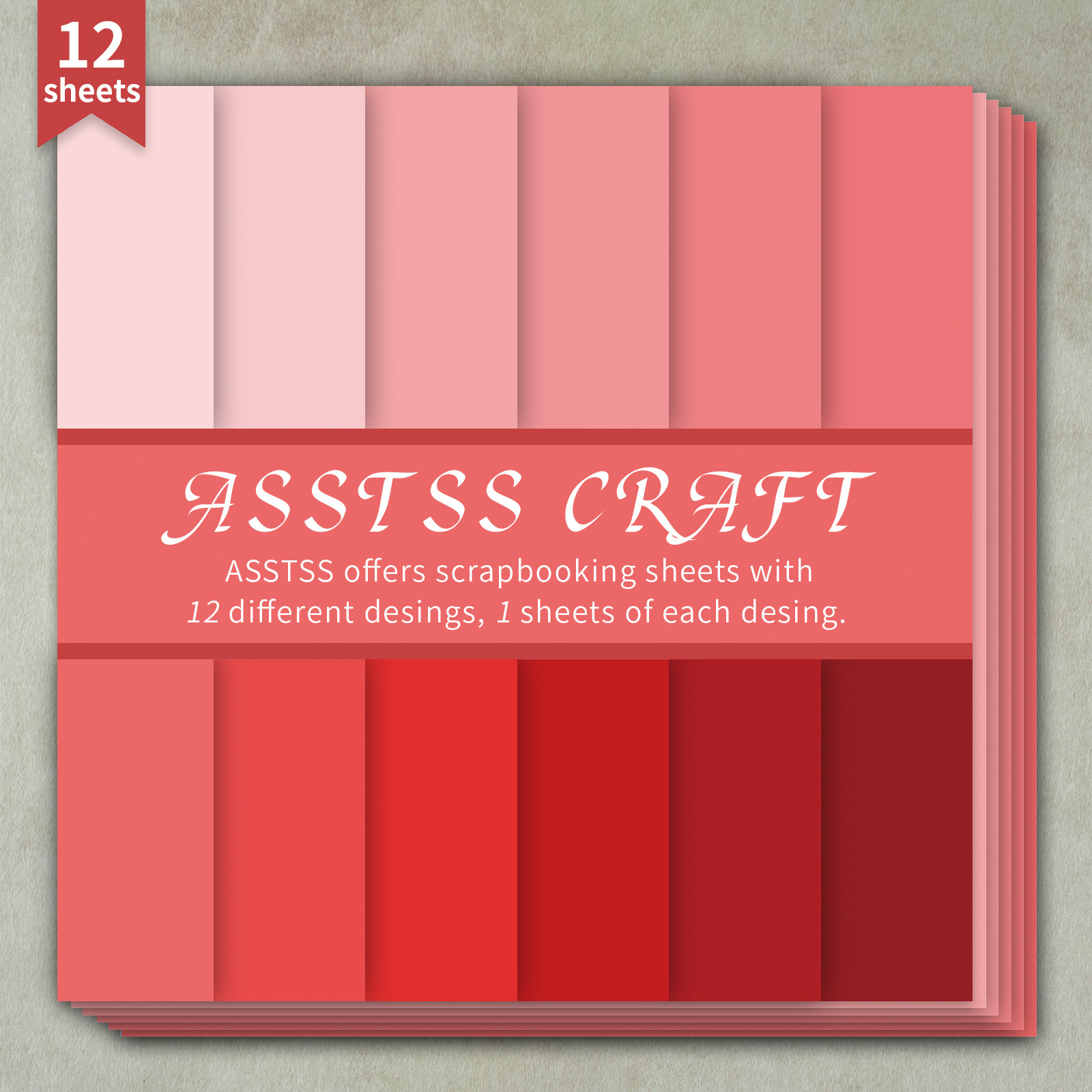 TEMU 12-sheet Asstss 6*6-inch Scrapbooking Paper Pad, Valentine's Day Pink-red Gradient Solid Style Backing Paper Supplies, Heavyweight Cardstock For