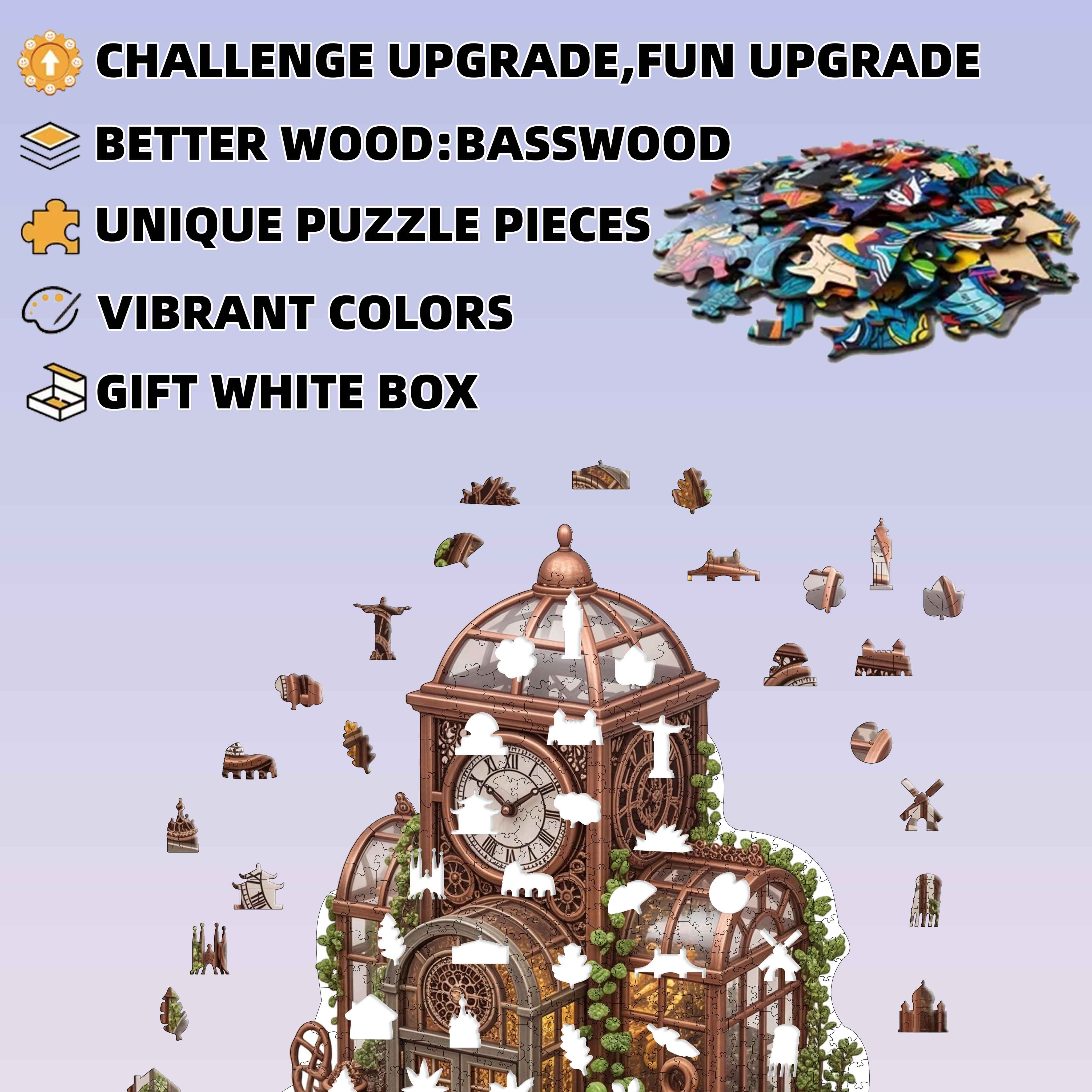 502pcs Copper Art Clock Tower Greenhouse Wooden Puzzle