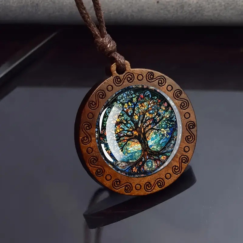 TEMU 1 Round Necklace, Is A Stained Tree Of Life, Which Symbolizes Beauty And Is Suitable For Multiple Festivals And Daily Gifts.