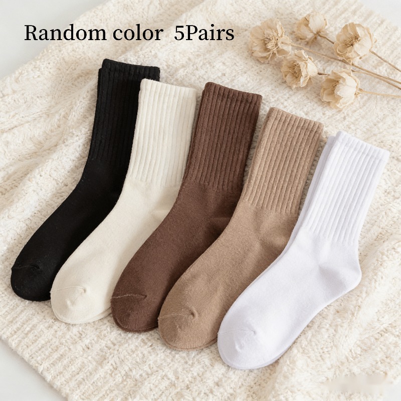 TEMU Lot de 5 paires de chaussettes pour femmes, couleurs aléatoires, chaussettes décontractées douces et respirantes de qualité supérieure,