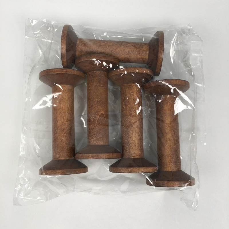 TEMU Set Of 5 Large Brown Empty Spools For Sewing Ribbons, Twine, And Crafting Projects, Suitable For Thread, Wire, And Lace