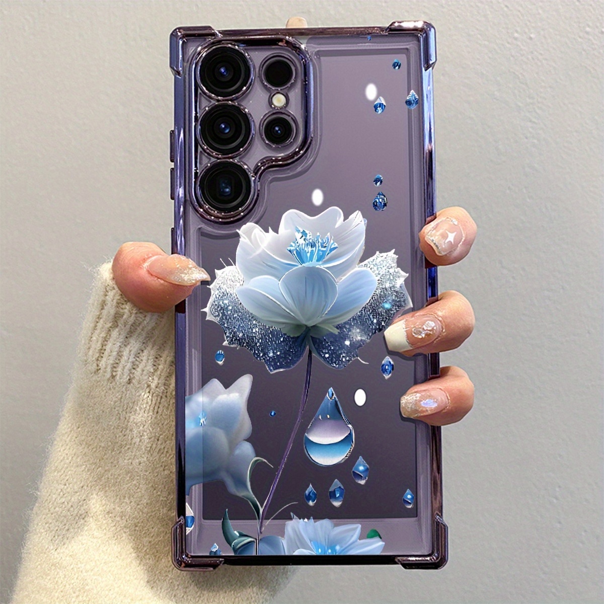 TEMU Phone Case - Blue Flower Corner Case Compatible With Galaxy S25 Ultra, Suitable For S25/s25 Ultra/s25 Plus/s24u, Galaxy S23u/s22 Ultra, High-end