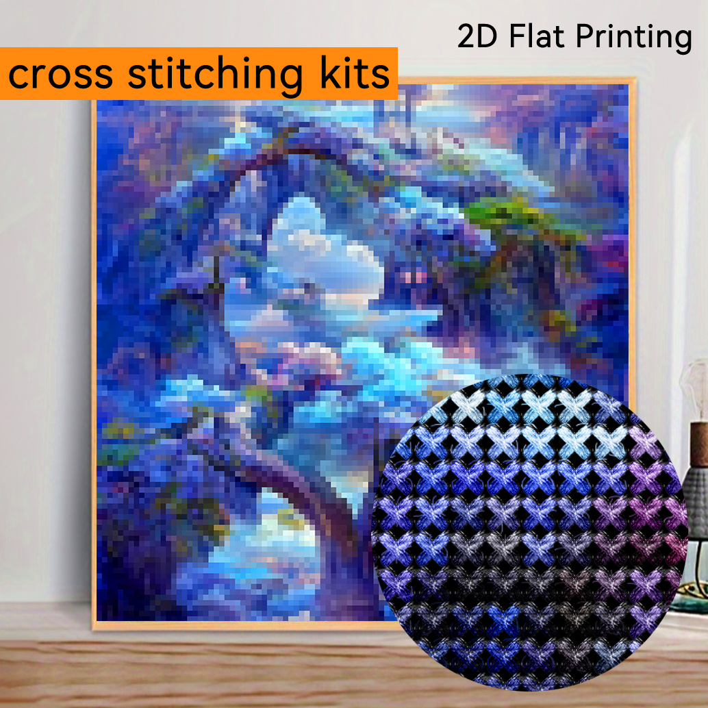 2D Flat Printing Cross Stitch Painting Kit, Thread Art Needlework