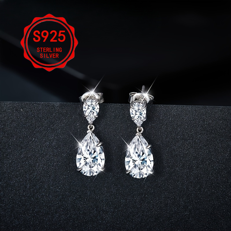 TEMU 925 Sterling Silvery Earrings, Moissanite Earrings, Women's Jewelry Gifts, The For Holidays, Holidays And Birthdays, Perfect For Gift Gifts