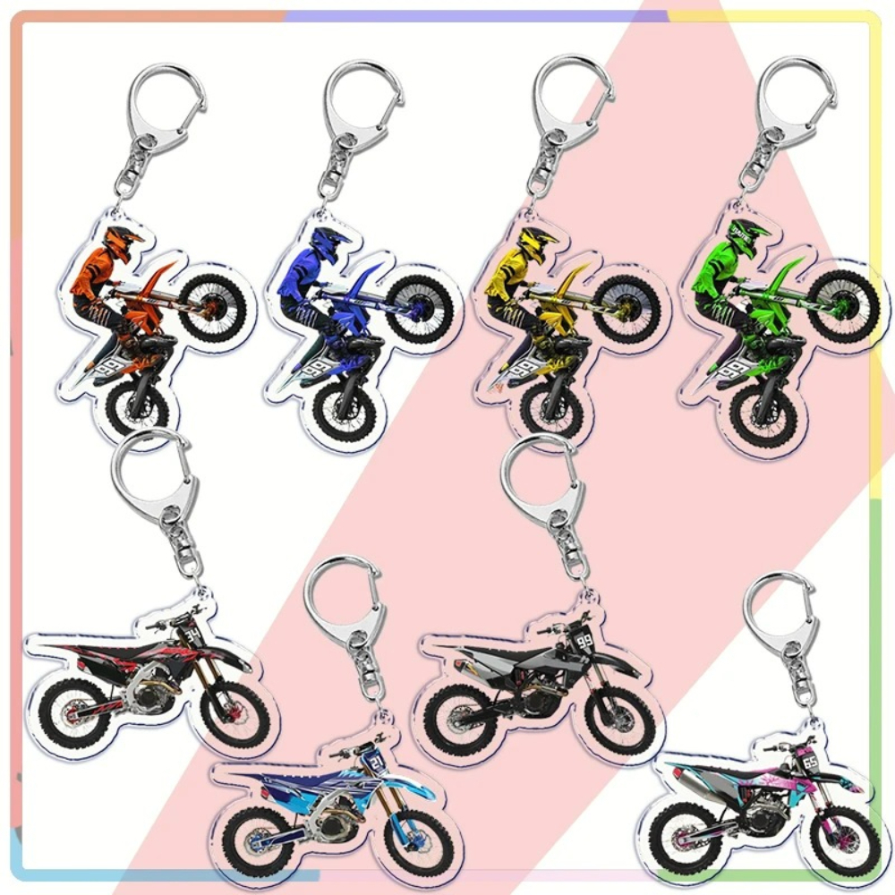 TEMU 2d Flat - 8pcs 2d Cool Motorcycle Dirt Bike Keychain Accessory Bag Pendant Dirt Bike Key Ring Keychain Ornament Gift Dirt Bike