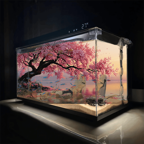1pc realistic cherry tree aquarium background poster self and removable backdrop decoration fish tanks accessory room decoration aquarium background wall decal