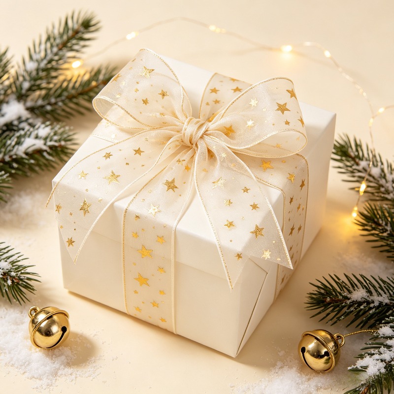 TEMU Nastro a Rete con in Lamina 2,5 cm*2 iarde, Nastro con Dorate, Nastro Gamma per Confezioni Regalo, Nastro Decorativo per Regali di Natale. per