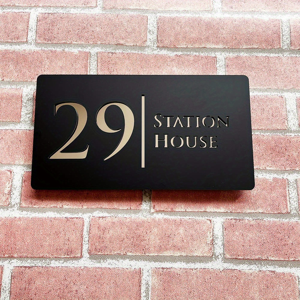 TEMU 2d Flat, 1pc Customized Modern Matte Gray Sign, Silvery Mirror Floating House Number Plate, Outdoor Street Home Plaque With Adhesive Backing For