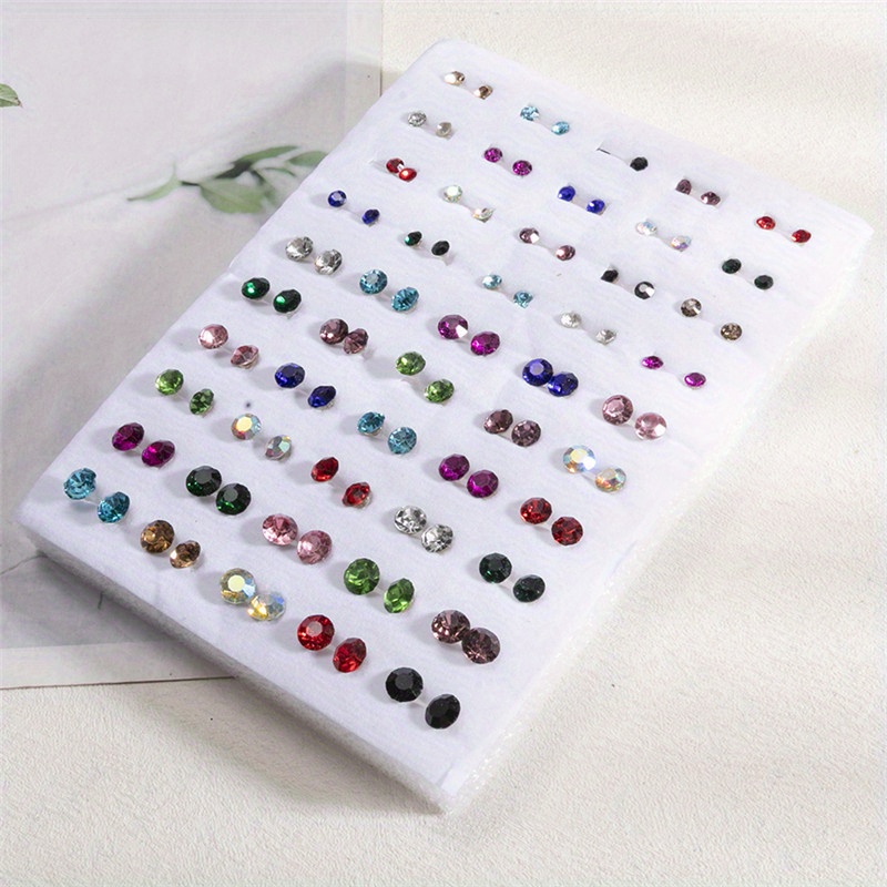 TEMU 50 Pairs Bohemian Rhinestone Stud Earrings, Colorful, Plastic With Sparkling Stones, Fashion Jewelry For Men And Women, Ideal New Year Gift, New Year Jewelry|bohemian Style|plastic Earrings