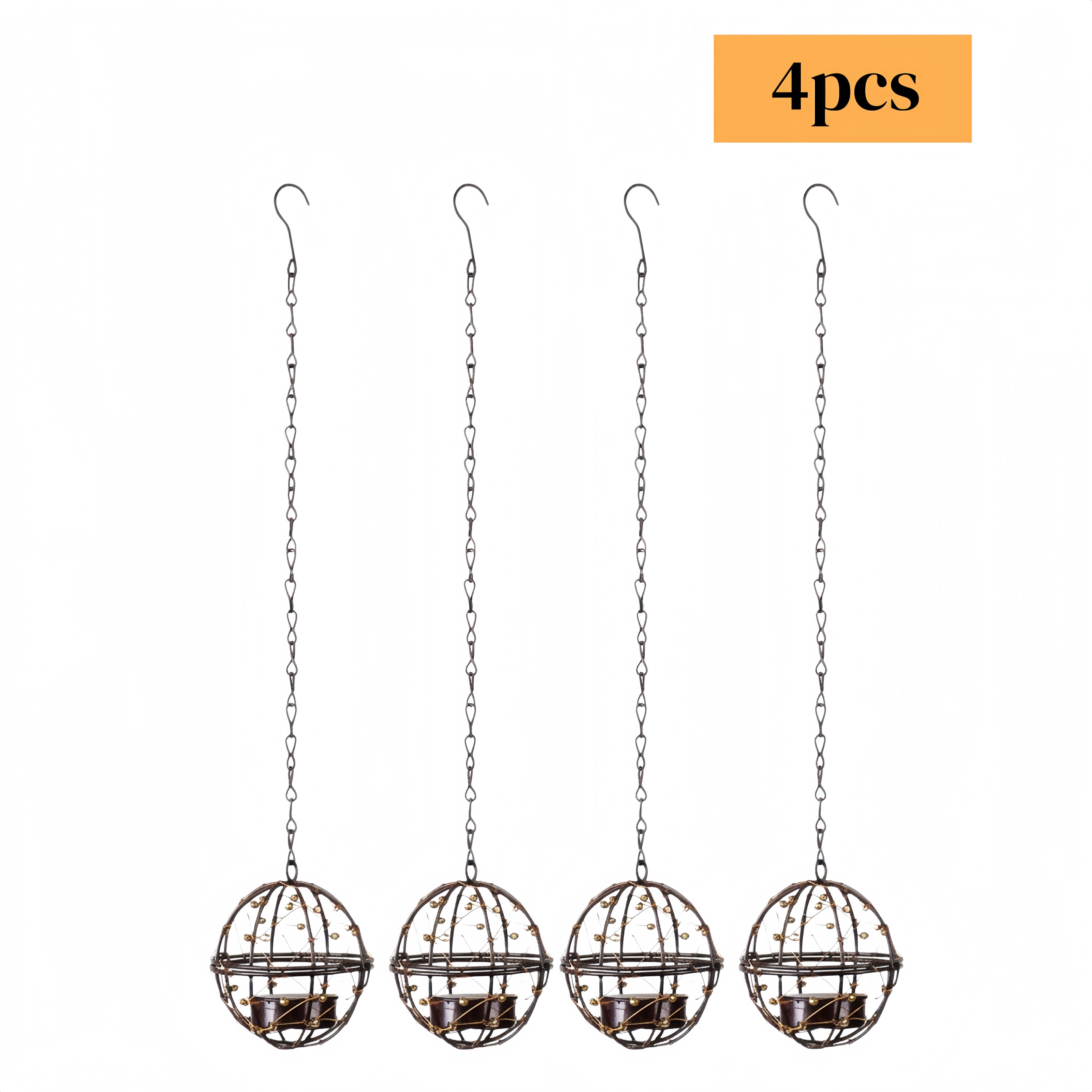 TEMU Set Of 4 Hanging Openwork Candle Lanterns Spherical Candle Holders European Country Style Outdoor Decor (candles Not Included) Ideal For Lawn