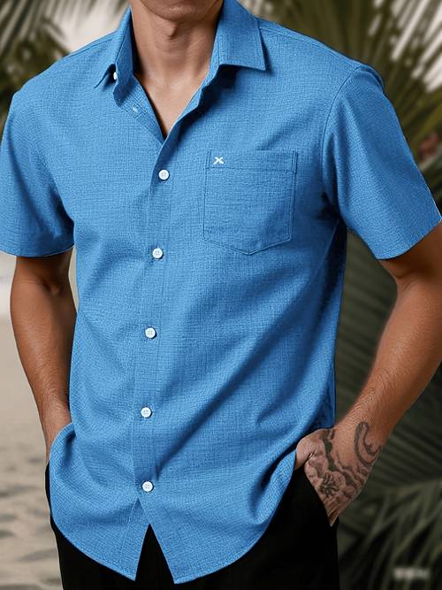 mens solid color easy everyday short sleeve shirt